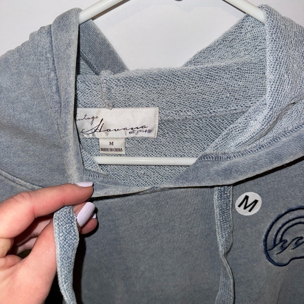 Vintage Havana Blue/Gray Hoodie with Embroidered Patches - Picture 2 of 4